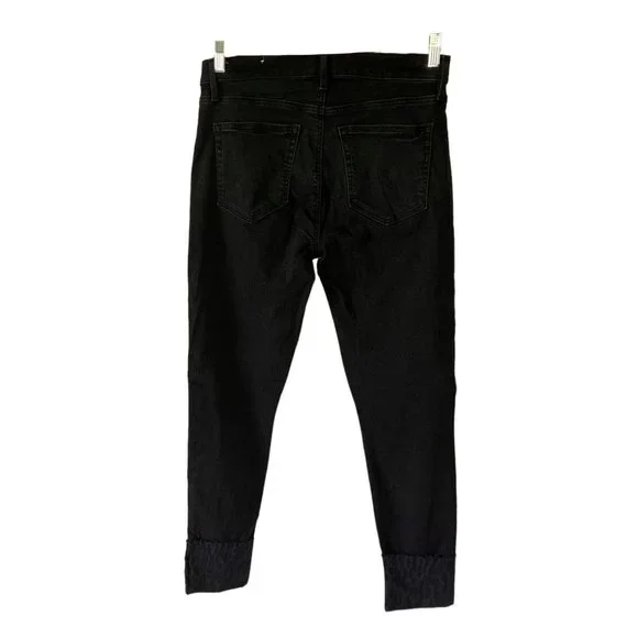 LOFT Made And Loved Black Denim High-Rise Waist Animal Print Cuff Skinny Jeans 8 - Picture 6 of 7